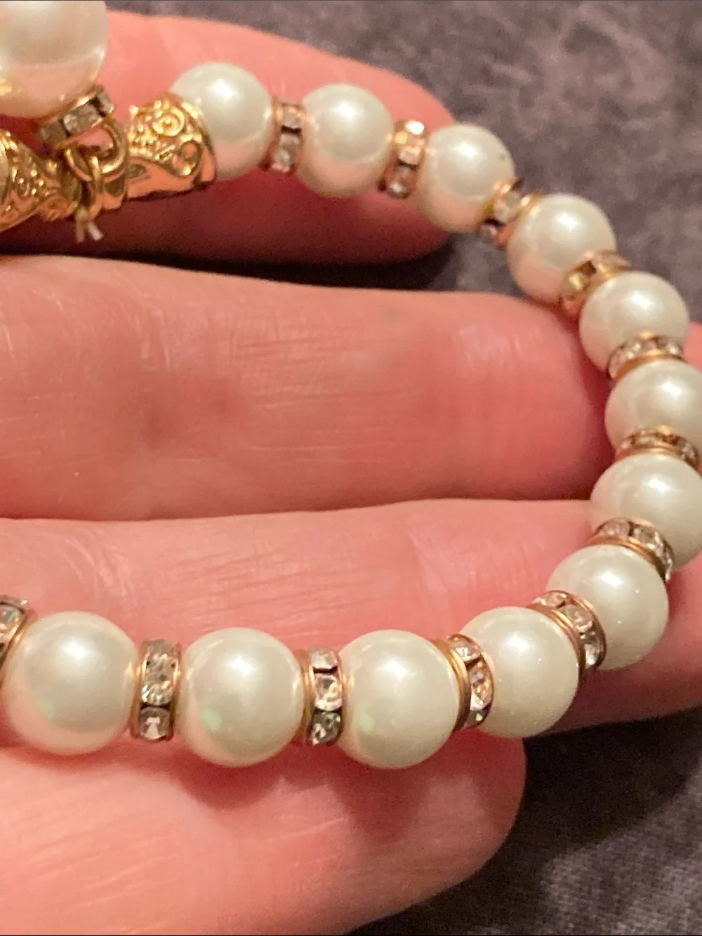 Pearl Bead Stretch Bracelet with Gold Accent Charm